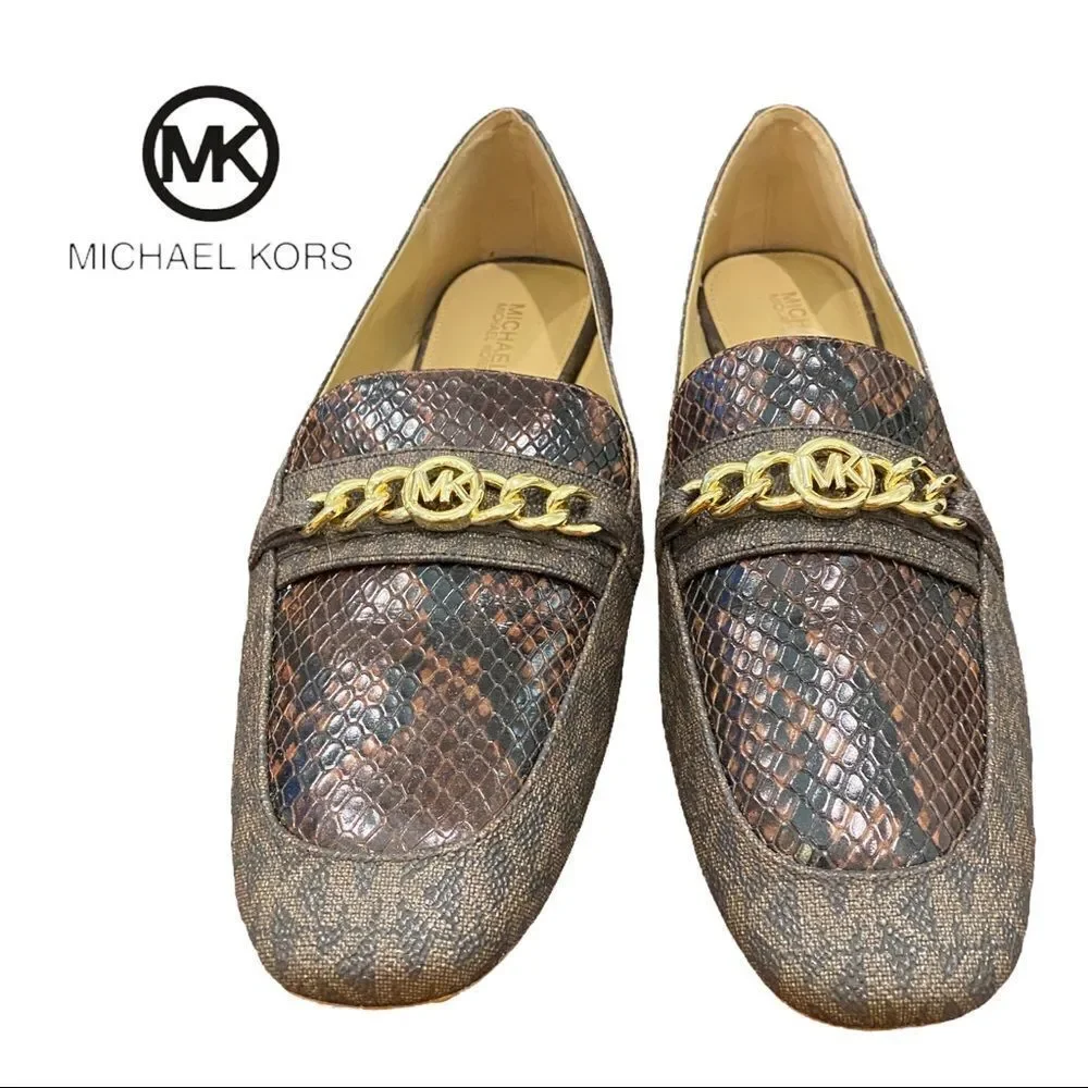 Michael Michael Kors Signature Snake Gold Chain Loafers Flats 7.5